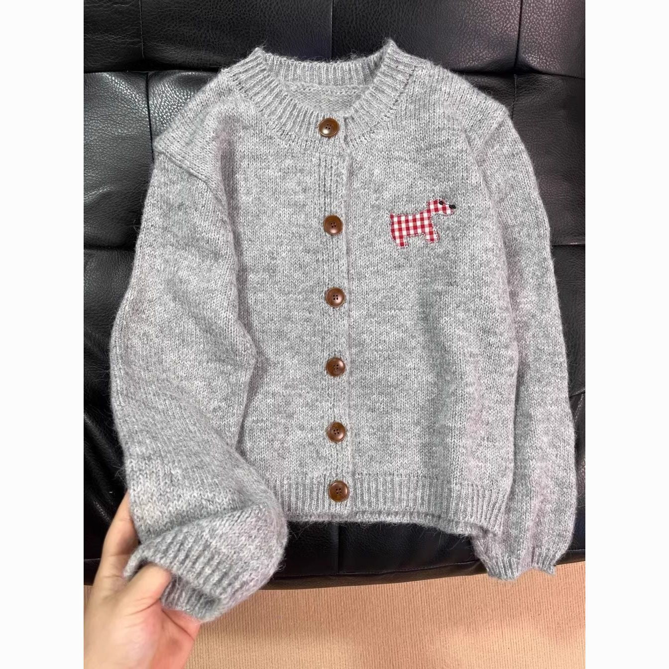 Damen Strickcardigan Hunde-Motiv Norvielle
