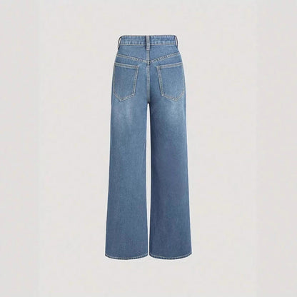 Damen Weite Denim-Hose Hochbund Klassisch