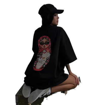 Damen Oversized T-Shirt Flippiger Grafikdruck Weiß