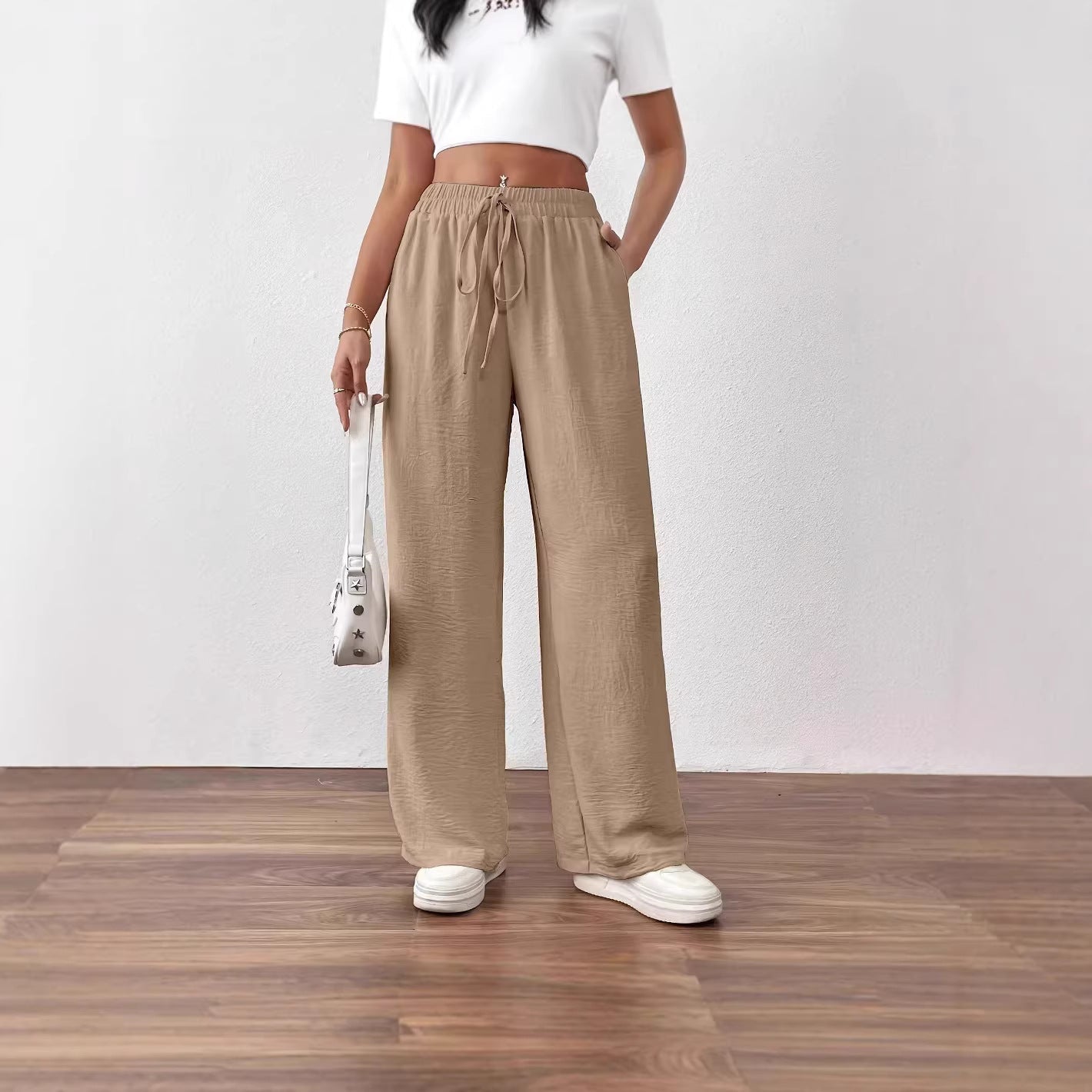 Damen Chiffon-Hose Weite Elastischer Bund