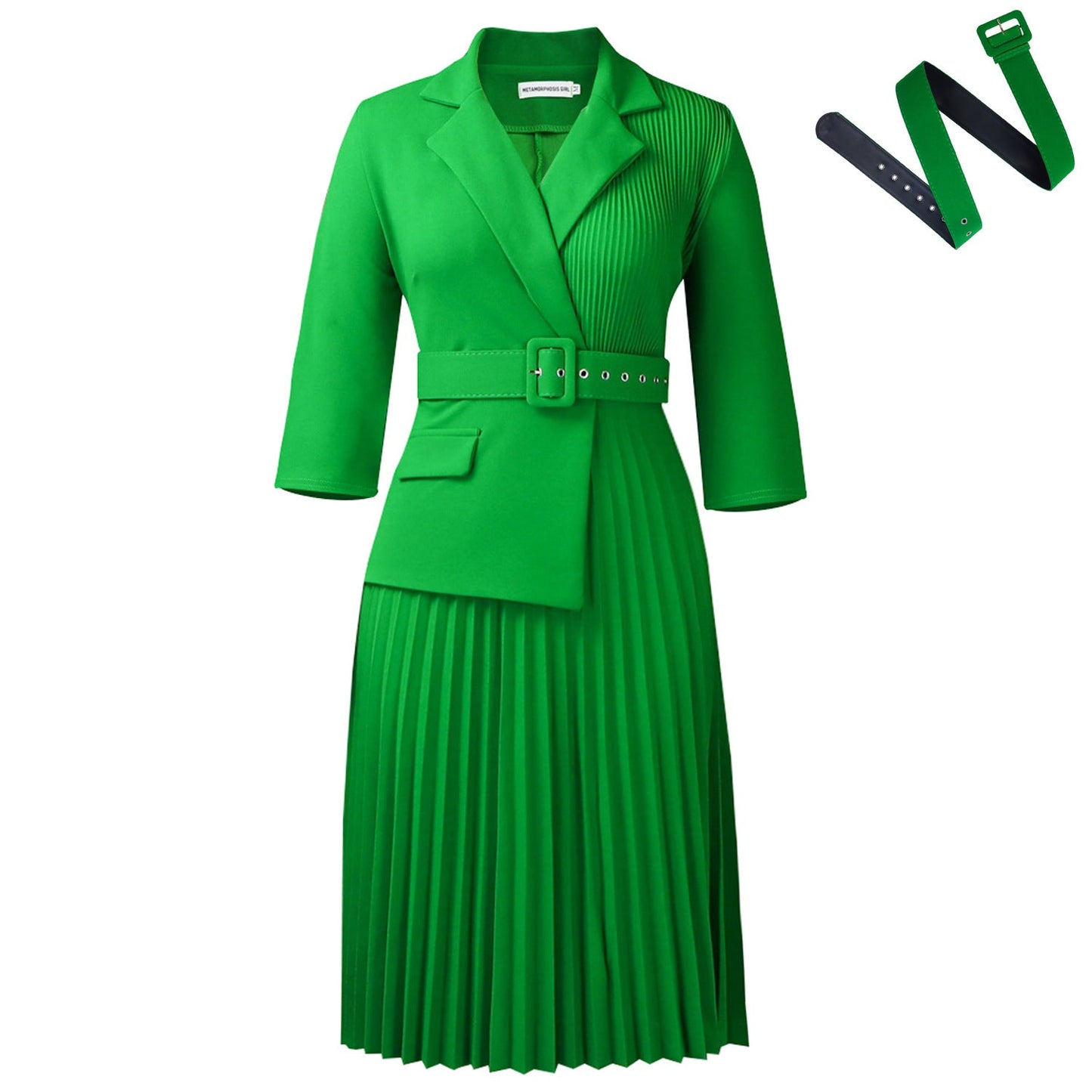 Damen Blazer-Kleid mit Taillengürtel und Plissee Optik