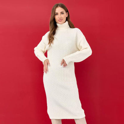 Damen Strickpullover Hochkragen Kabelmuster