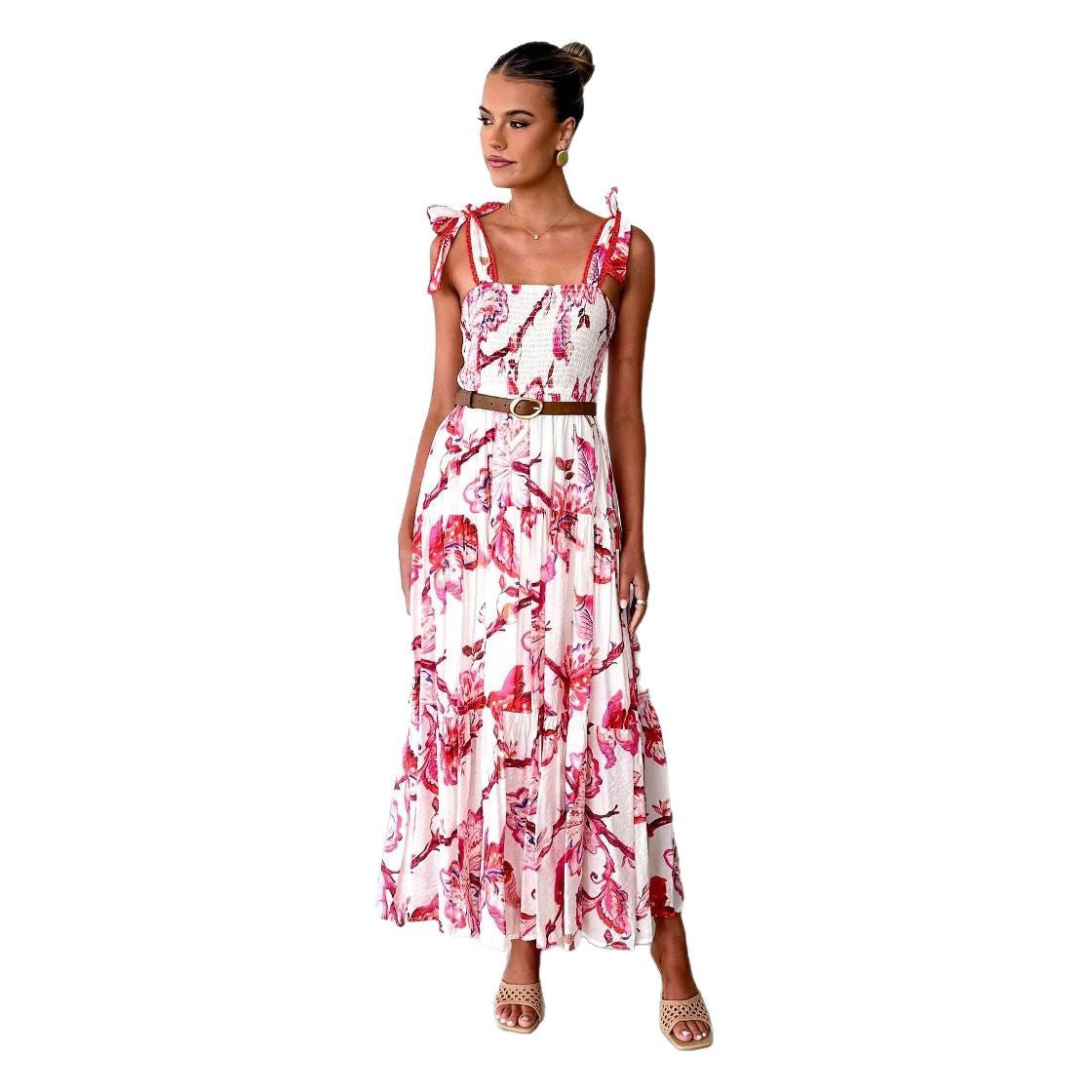 Damen Maxikleid Rüschendesign Fließender Stoff Norvielle