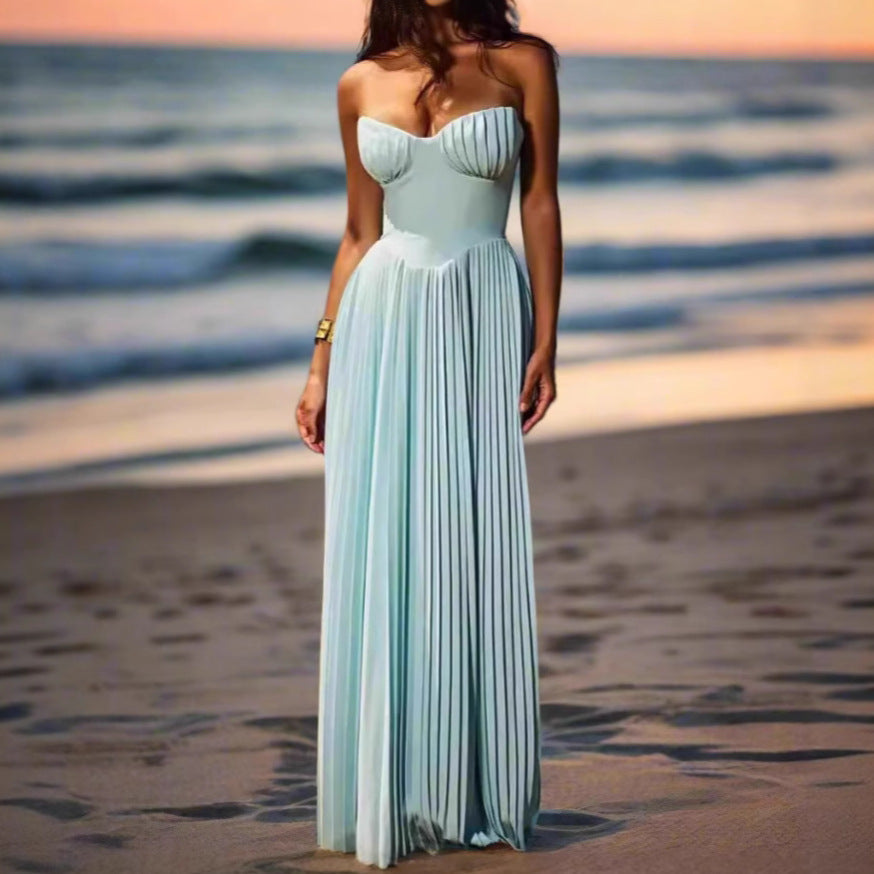 Damen Maxikleid Plissee Herzförmig Norvielle