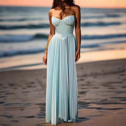 Damen Maxikleid Plissee Herzförmig Norvielle