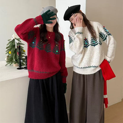 Damen Pullover Kuschelig Muster Applikationen Norvielle