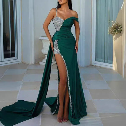 Damen Abendkleid Asymmetrischer Schnitt Pailletten Schwarz - Norvielle