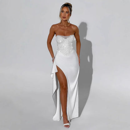 Damen Abendkleid Hochgeschlossen Transparenter Oberteil Schwarz - Norvielle