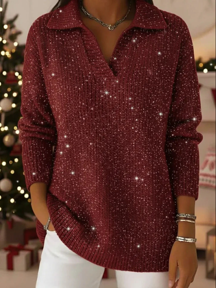 Damen Strickpullover Schimmer Effekt Moderner Kragen Norvielle