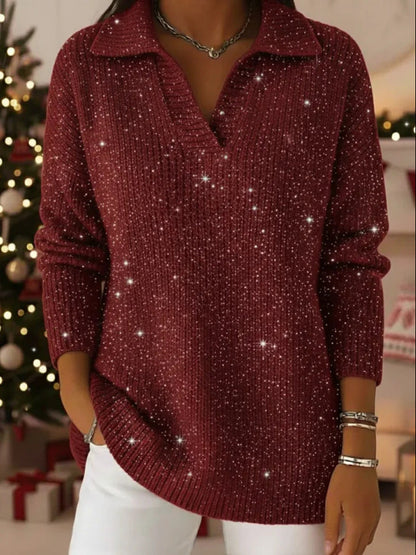 Damen Strickpullover Schimmer Effekt Moderner Kragen Norvielle