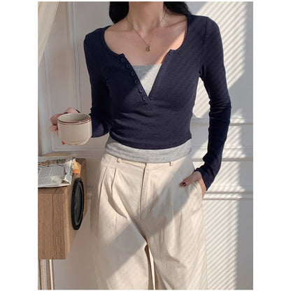 Damen Langärmliges Baumwollshirt Mit Knöpfen Weiß