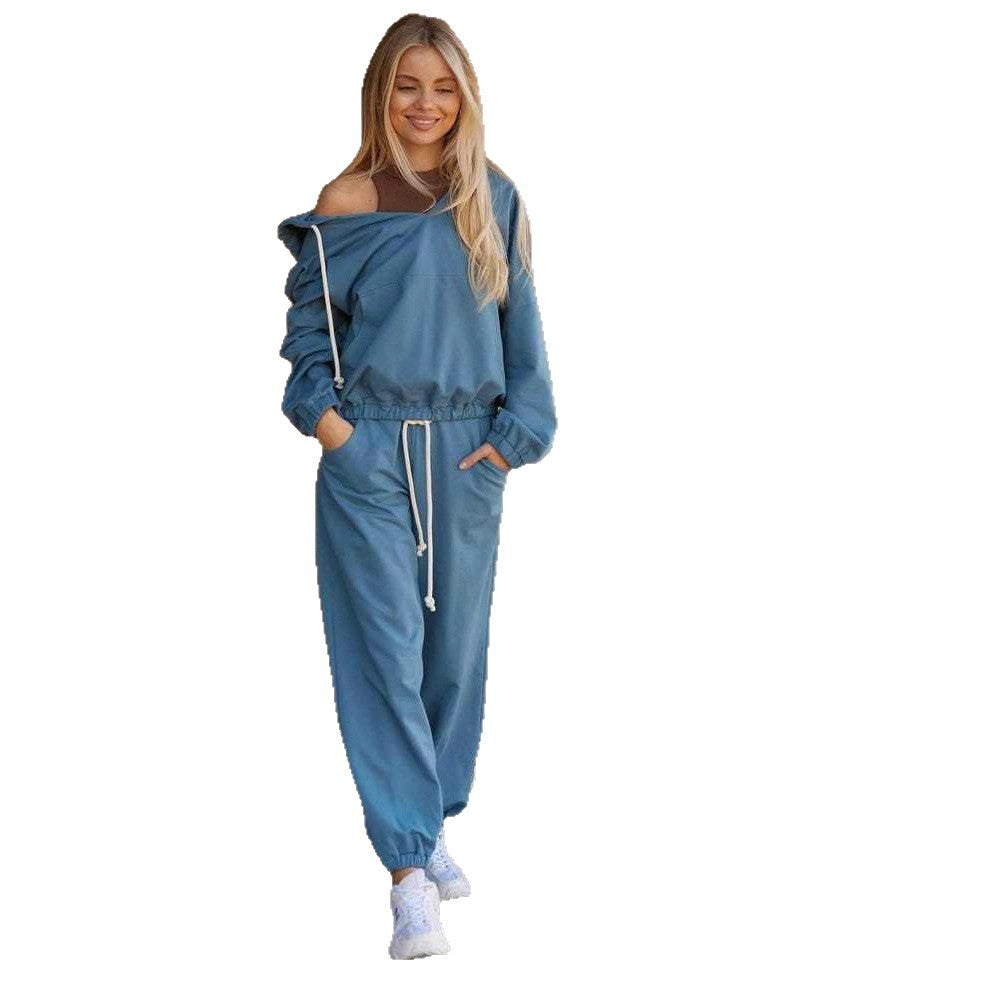 Damen Loungewear-Set V-Ausschnitt Elastisch Beige