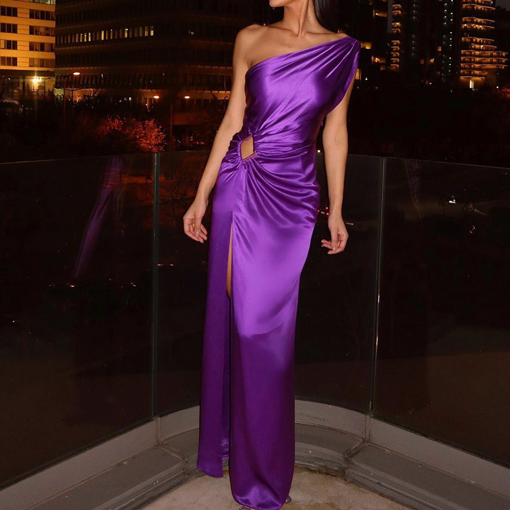 Damen Abendkleid Asymmetrischer Schnitt Schimmer Effekt Norvielle - Norvielle