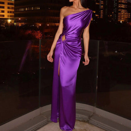 Damen Abendkleid Asymmetrischer Schnitt Schimmer Effekt Norvielle - Norvielle