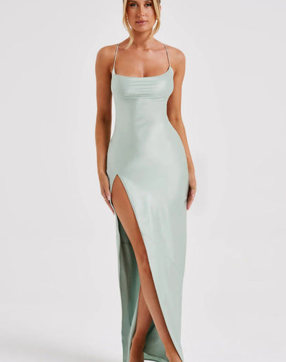 Damen Maxikleid Hochhängender Schlitz Schmales Trägerdesign Norvielle