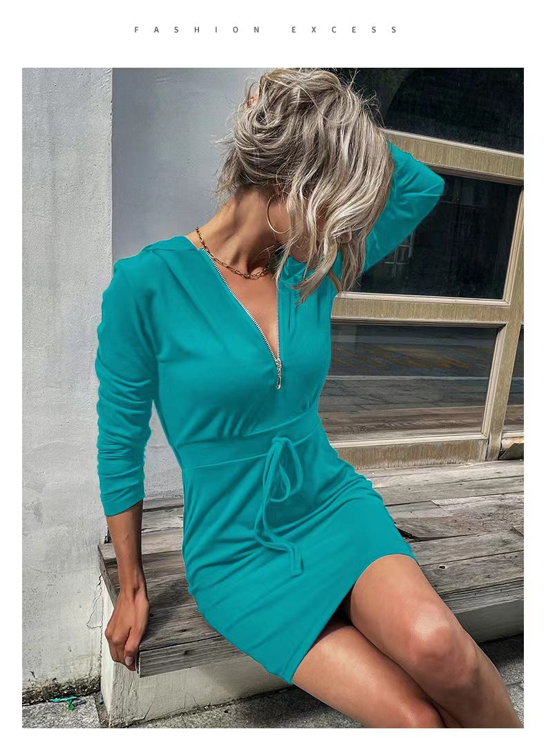 Damen Sportkleid Reißverschluss Regulierbarer Gürtel Norvielle