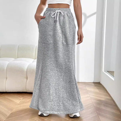 Damen Maxi-Rock Elastischer Bund Praktische Taschen