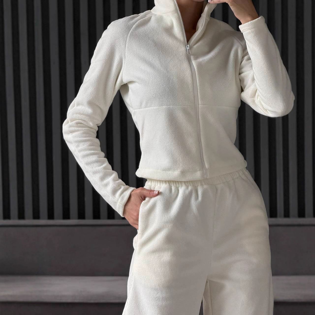 Damen Fleece-Jogginganzug Hochkragen Praktische Taschen Norvielle
