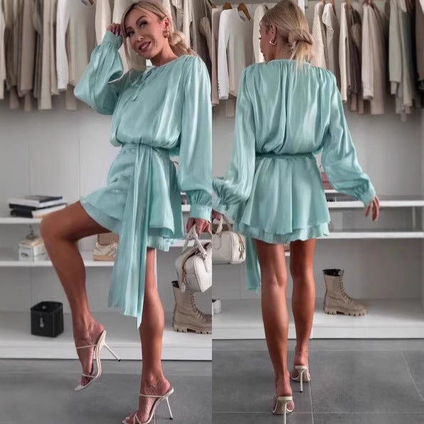 Damen Wickelkleid Seidenstoff Glänzend Norvielle
