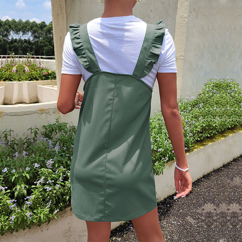 Damen Latzkleid Rüschendetails Seitentaschen Norvielle