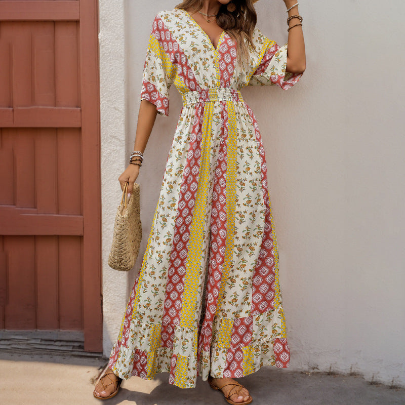 Damen Jumpsuit Floralmuster Weite Beine Norvielle