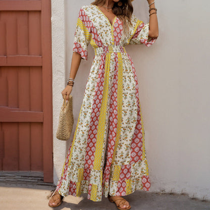 Damen Jumpsuit Floralmuster Weite Beine Norvielle