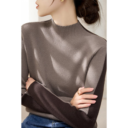 Damen Rollkragenpullover Strukturiert Kontrastärmel Norvielle