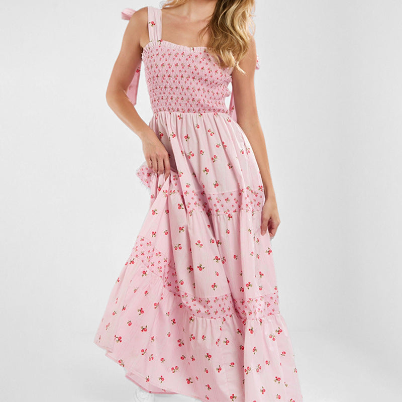 Damen Maxikleid mit Smocking-Oberteil und Blumenmuster