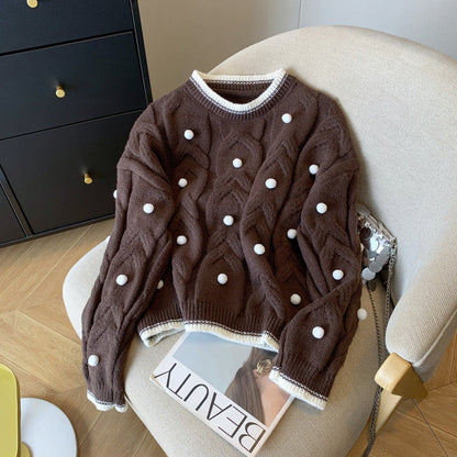 Damen Strickpullover Doppelter Zopf Norvielle Mit Pompons