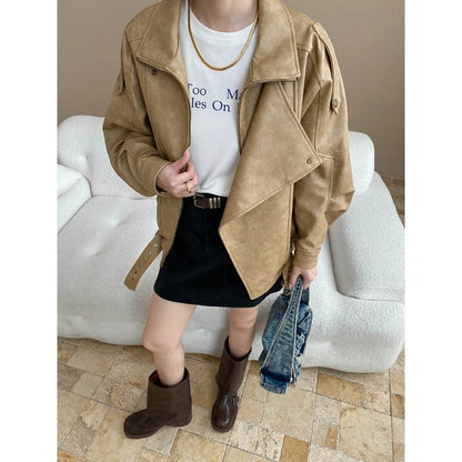 Damen Motorradjacke Oversized Leder