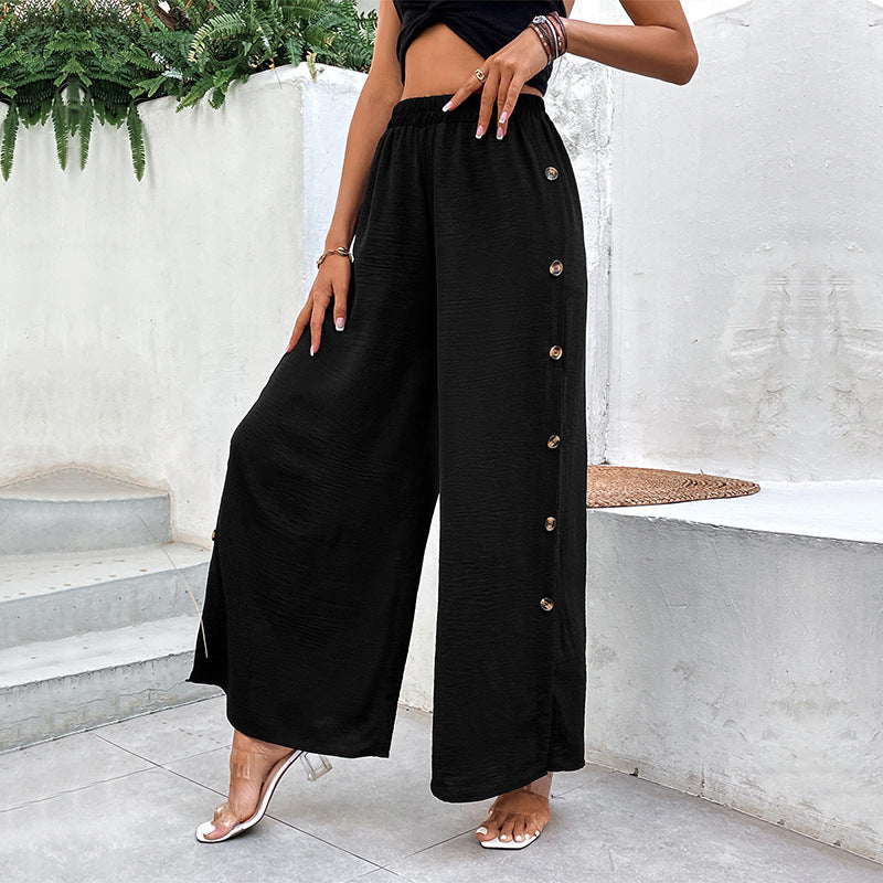 Damen Sommerhose Weite Passform Seitenschlitze Dekorative Knöpfe