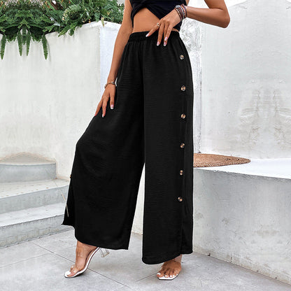 Damen Sommerhose Weite Passform Seitenschlitze Dekorative Knöpfe