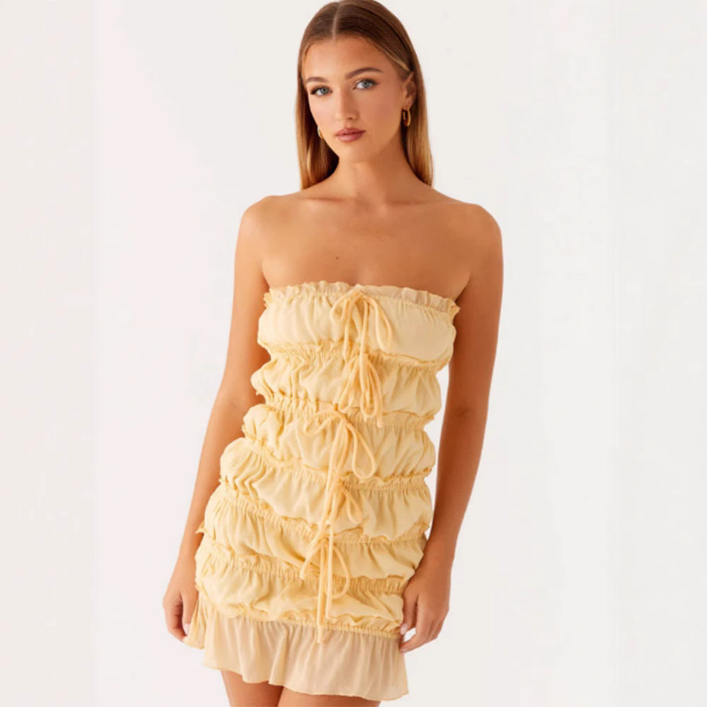 Damen Kurzkleid Rüschen Verstellbarer Kordelzug Norvielle - Norvielle