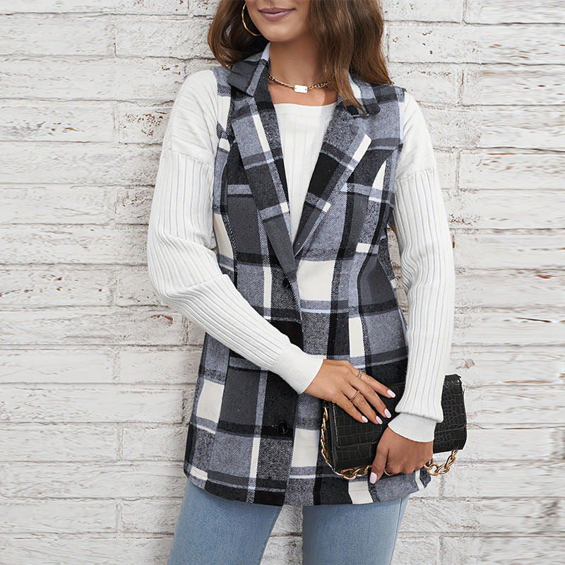 Damen Karoveste Slim Fit mit Taschen Norvielle