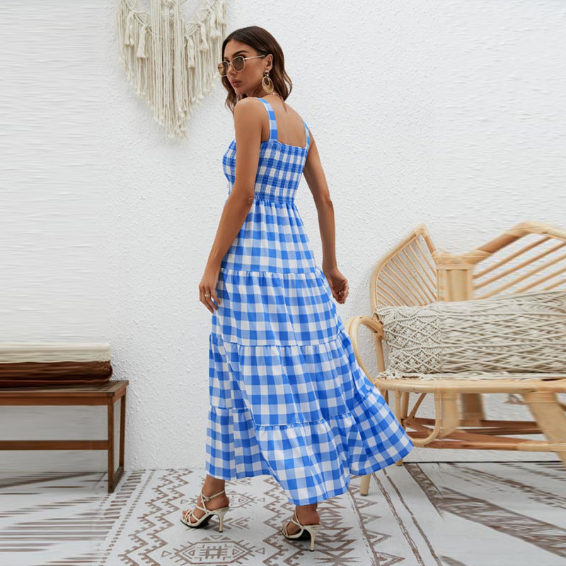 Damen Maxikleid Karomuster Elastisch Luftig Norvielle