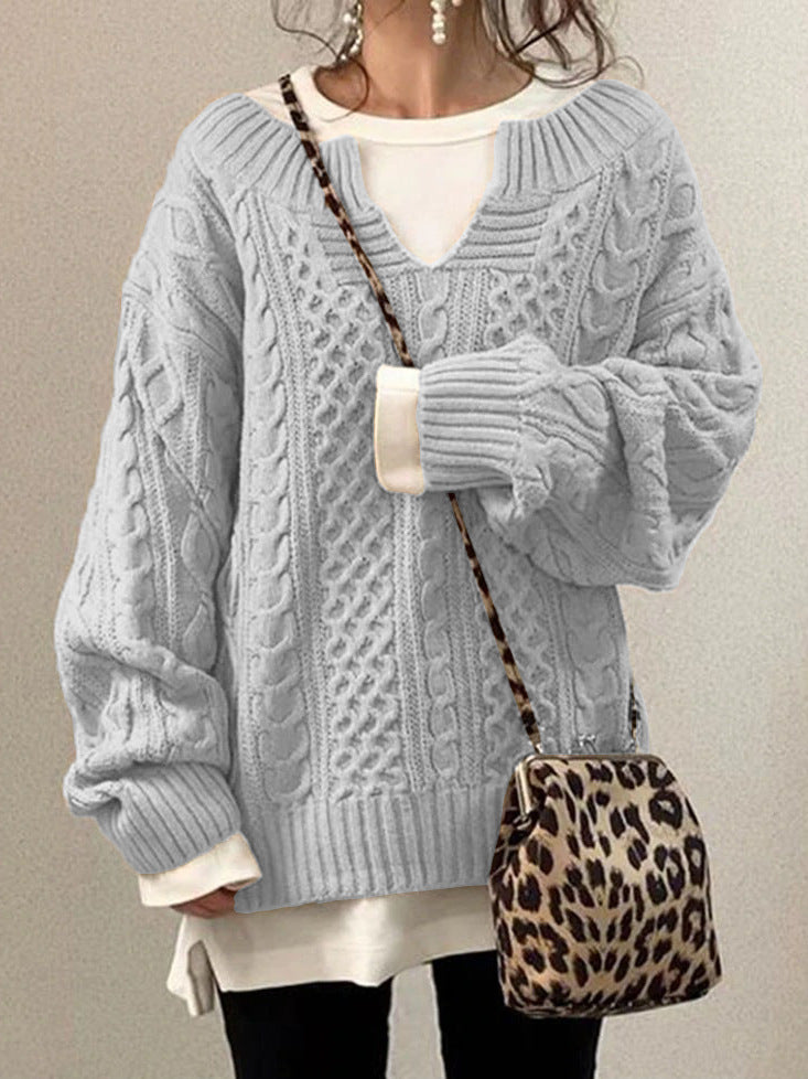 Damen Strickpullover Weiches Material V-Ausschnitt Beige