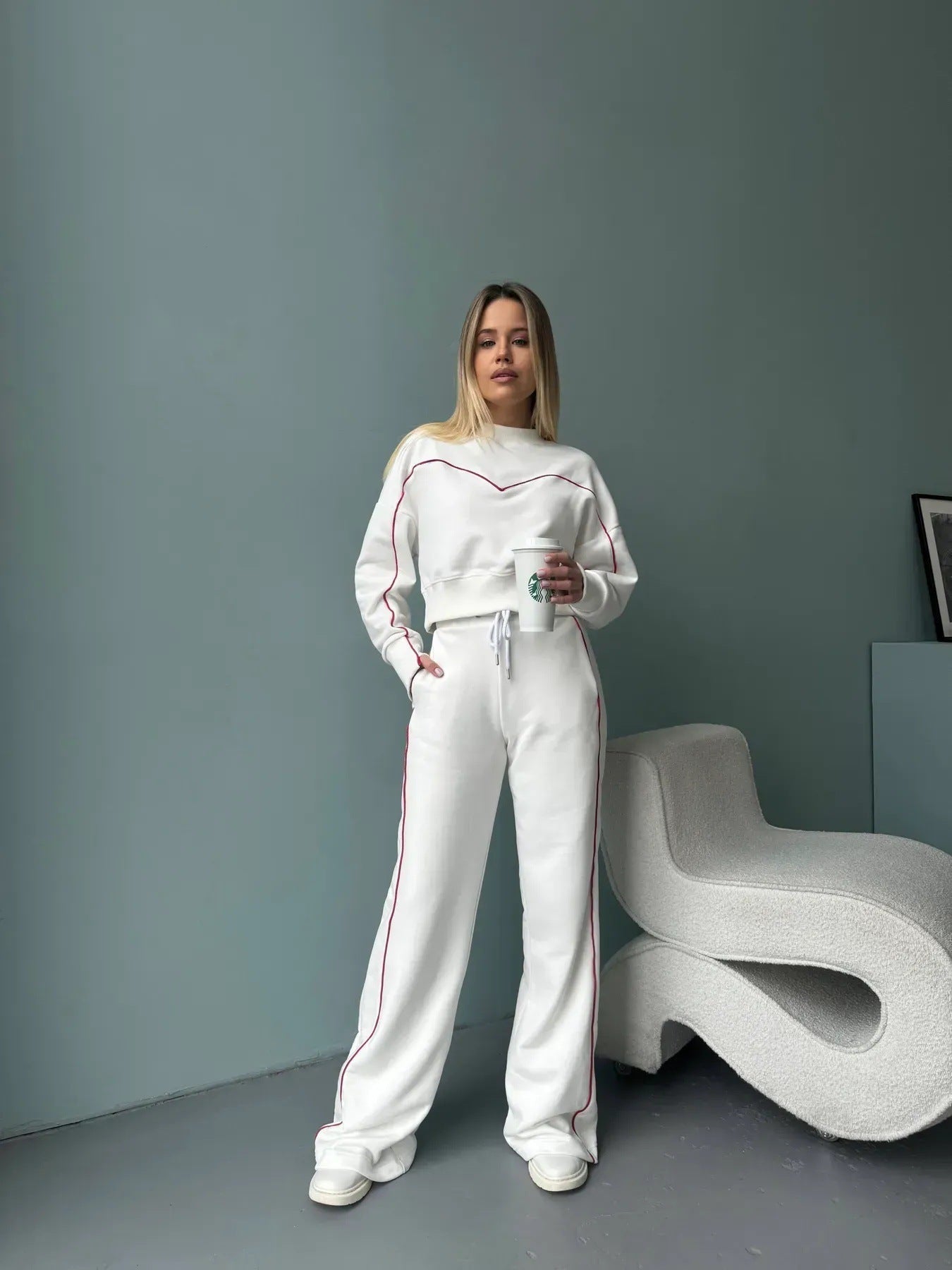 Damen Lounge-Set Weite Passform Seitliche Streifen