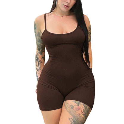 Damen Bodycon Jumpsuit tiefem Ausschnitt Spaghettiträgern Norvielle