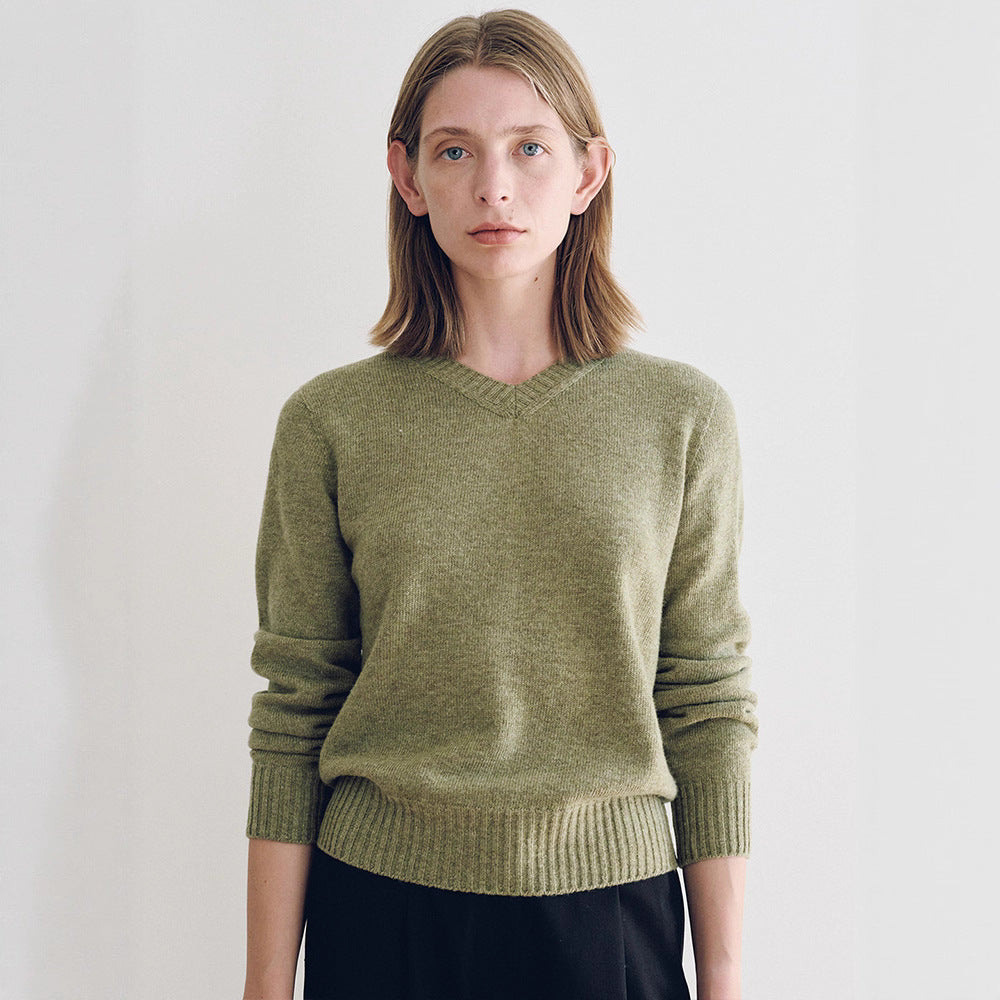 Damen Feinstrickpullover V-Ausschnitt Breites Bündchen - Norvielle