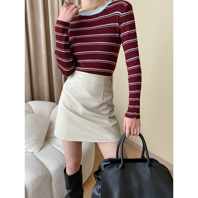 Damen Langarmshirt Gestreift Feine Rippstruktur Norvielle