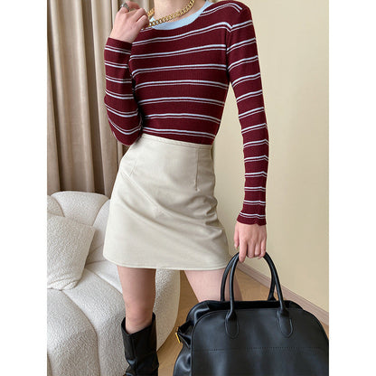 Damen Langarmshirt Gestreift Feine Rippstruktur Norvielle