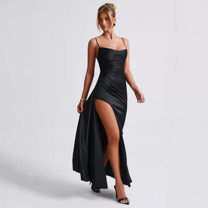 Damen Maxikleid mit seitlichem Schlitz und Spaghettiträgern Norvielle