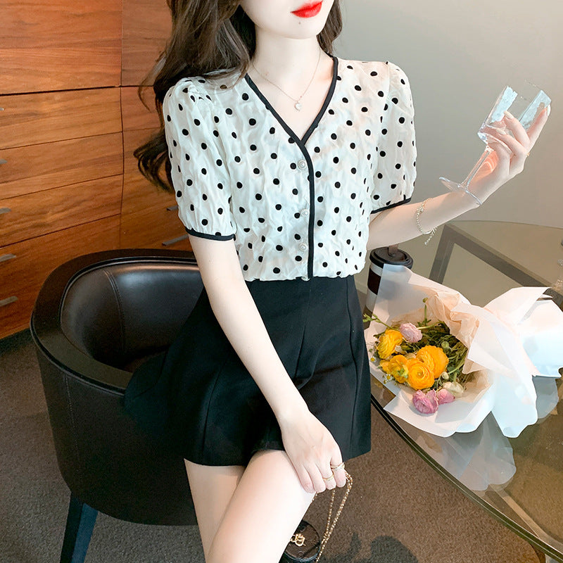 Damen Bluse mit Punkten Knöpfe Norvielle