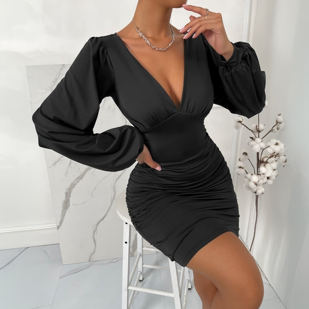 Damen Minikleid V-Ausschnitt Voluminöse Ärmel Norvielle - Norvielle