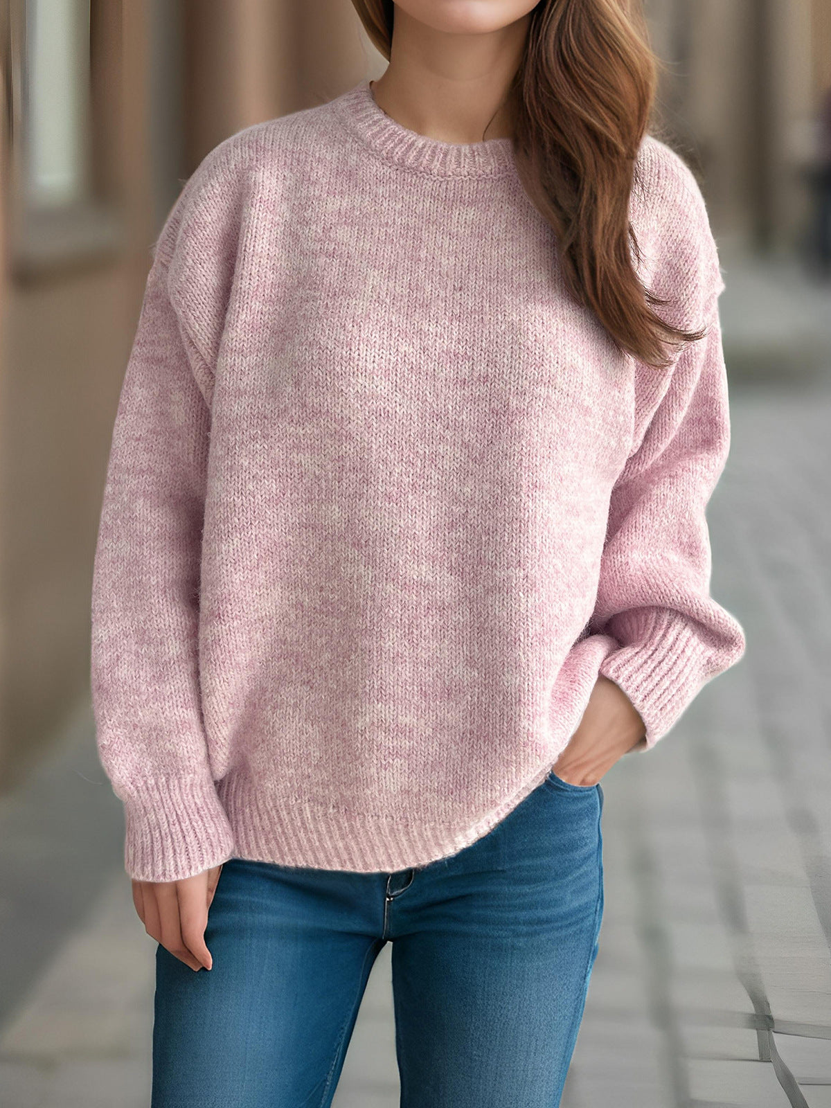 Damen Grobstrickpullover Moderner Schnitt Großzügige Ärmel Beige