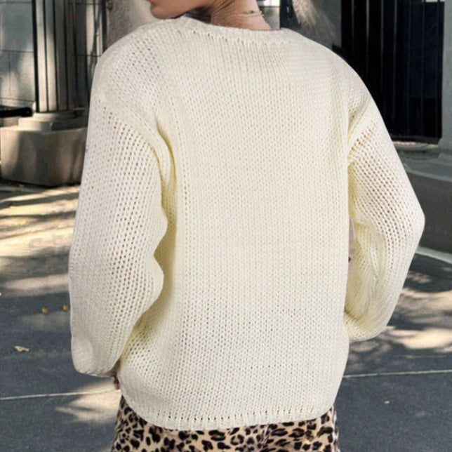 Damen Strickpullover Geflochtenes Schleifenmuster Norvielle
