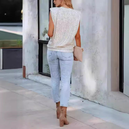Damen Rundhalsbluse Glitzernd Norvielle