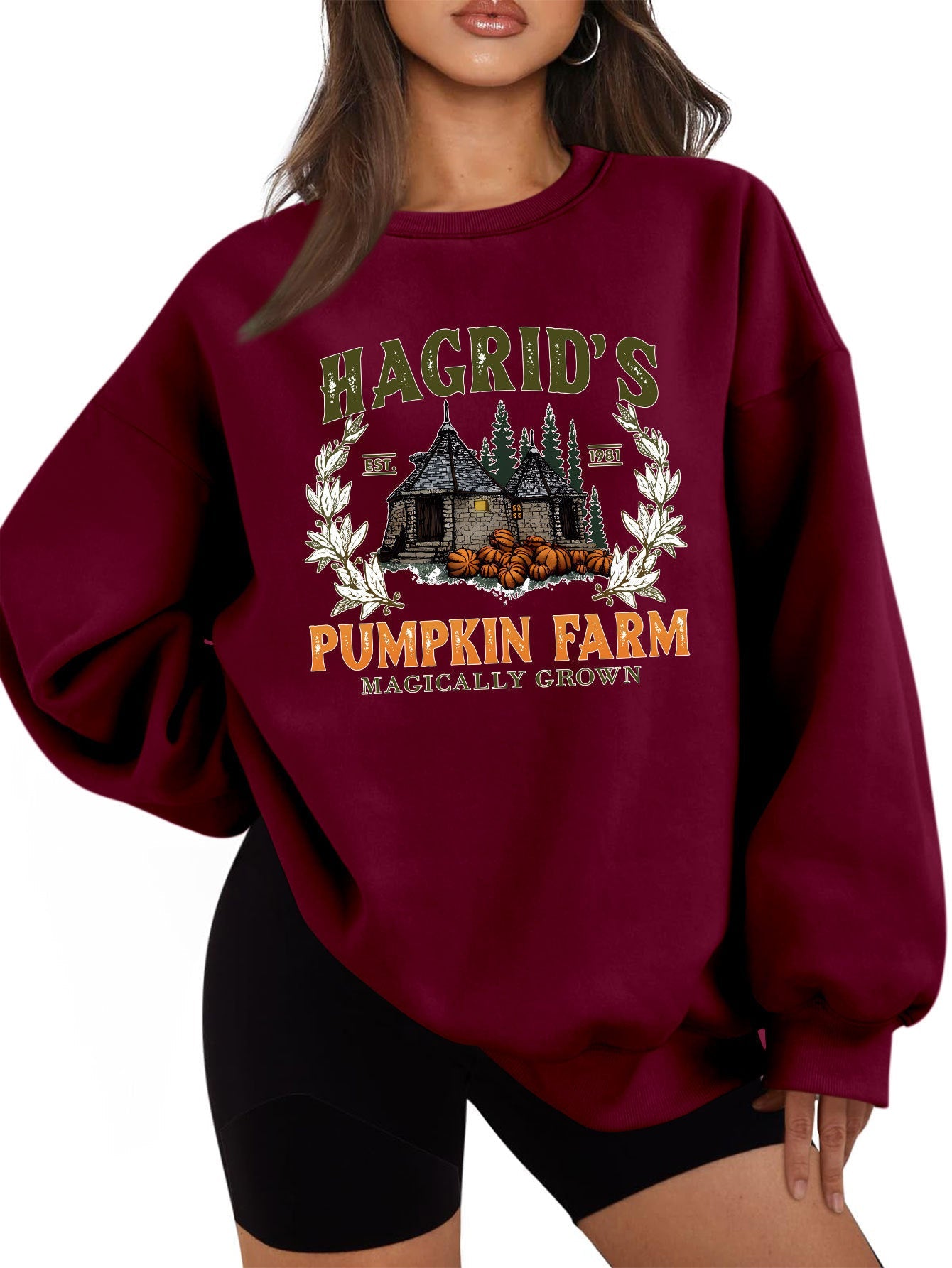 Damen Sweatshirt Rundhalsausschnitt Kürbis-Motiv Norvielle