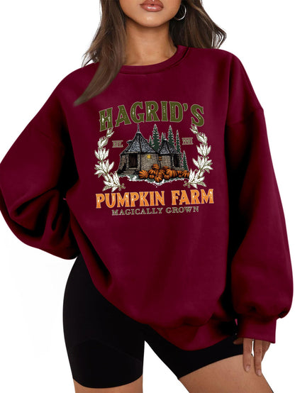 Damen Sweatshirt Rundhalsausschnitt Kürbis-Motiv Norvielle