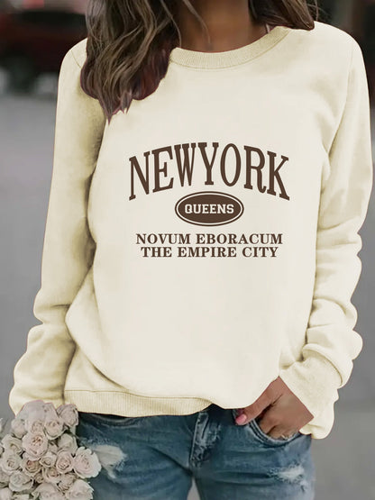 Damen Sweatshirt New Yorker Schriftzug Baumwolle Weiß